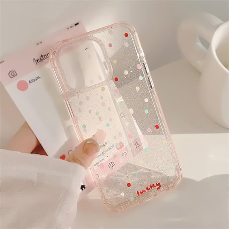 CUTECASE水玉模様 iPhone15/15proカバー キラキラ iPhone14pro/13promax/12ケース 可愛い 夏コーデにおすすめCM4469