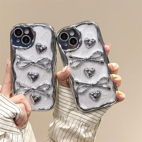CUTECASE女子力アップ うねうねiPhone15/15proケース リボン/ハートデコ iPhone14/13pro/12ケース かわいい CM4381