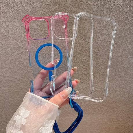 CUTECASEストラップ付耐衝撃 iPhone16pro/16promaxケース Magsafe充電 iPhone15pro/14promax/13カバー 黄ばまない CM5509