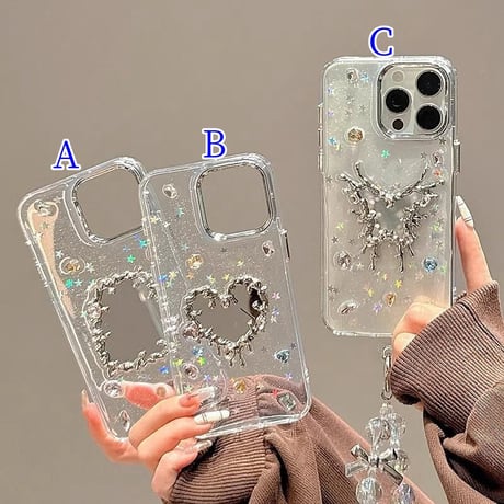 CUTECASEダイヤ鏡 iPhone16pro/16ケース 宝石デコ iPhone15Pro/14/13proカバー キラキラストラップ付 おしゃれ CM4943
