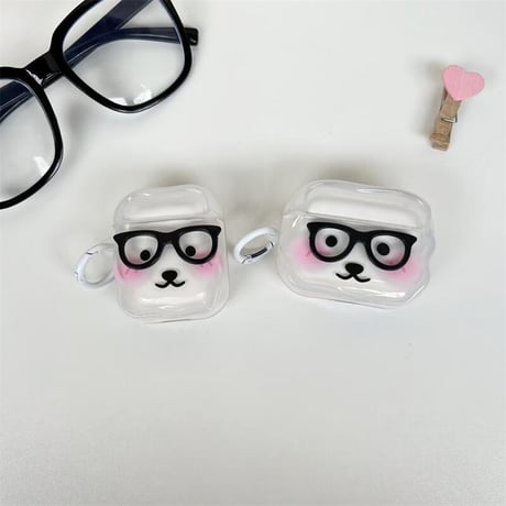 CUTECASEメガネ掛け熊 Airpods4ケース かわいい AirpodsPro2ケース airpods3/2カバー リング付 ギフトにおすすめ CM5315