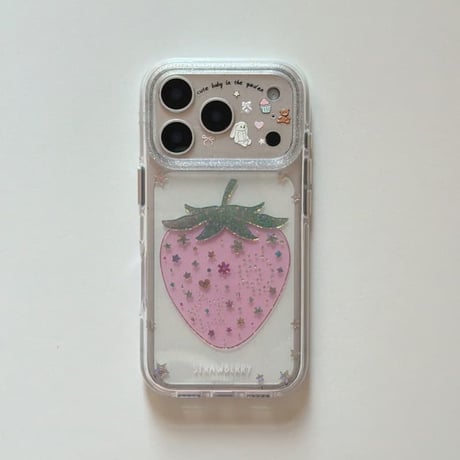 CUTECASE ダイヤストロベリー iPhone17pro/17ケース キラキラ感 iPhone16promax/15proケース オシャレストラップ 女子力高いCM5978