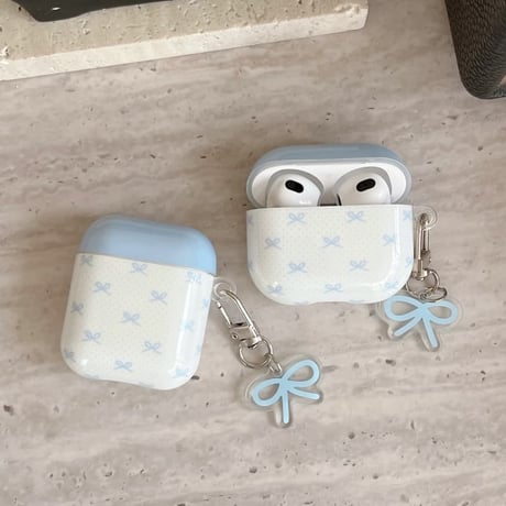 CUTECASE 韓国っぽ Airpods 4/Pro3ケース リボン柄 Airpods 3カバー AirpodsPro2/1 キーホルダー付 お洒落 光沢感 CM6067