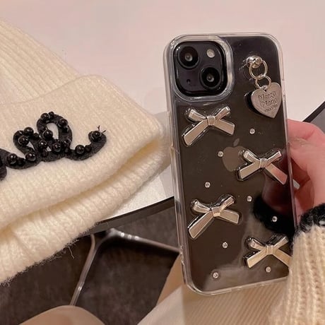 CUTECASE透明柔らかい殻リボン人気の要素女子力アップ iPhone15/15proケース リボン/ハートデコ iPhone14/13pro/12クリアケース かわいい きれいCM3898