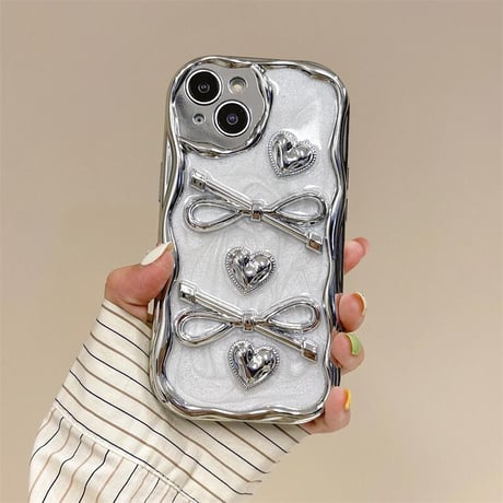 CUTECASE女子力アップ うねうねiPhone15/15proケース リボン/ハートデコ iPhone14/13pro/12ケース かわいい CM4381