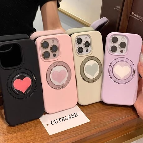 CUTECASEハート柄マグネットリング iPhone16pro/16ケース 高品質シリコン アイフォン15/14pro/13/promaxカバー 耐衝撃丈夫 ワイヤレス充電 スタンドCM4953