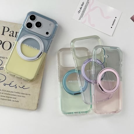 CUTECASE MagSafeリングスタンド iPhone17Promaxケース カラーブロッキング iPhone16Pro/15proProMaxケース 光沢感 多機能便利CM6527