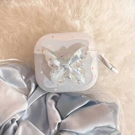 CUTECASE 蝶デコ Airpods Pro3ケース ホワイト Airpods 4/3カバーケース AirpodsPro2/1 キラキラ感 リング付き CM6196