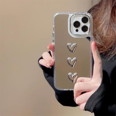 CUTECASEハートデコ鏡 アイフォン16/16promaxケース ハートストラップ iPhone15pro/14/13proカバー 可愛い 丈夫 夏に人気CM5435