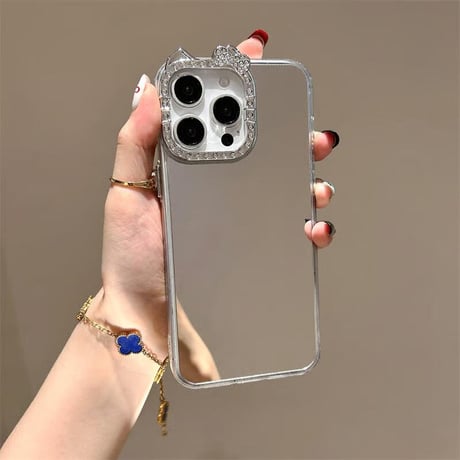 CUTECASE ジュエリーリボン 鏡 iPhone17/16proケース キラキラ 大人可愛い iPhone15Pro/14/13カバー 綺麗 便利 CM5660