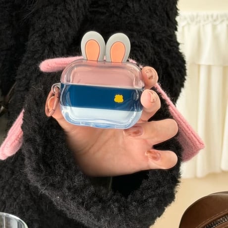 CUTECASE AirpodsPro3ケース 人気 可愛い Airpods4/pro2カバー 耳付き リング付 カップル/友達ペア お揃いコーデCM5873