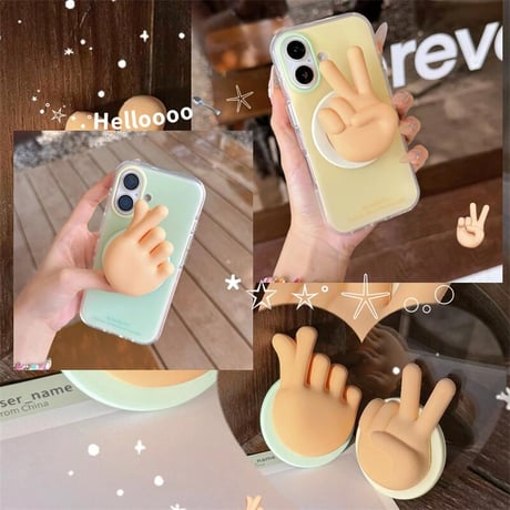 CUTECASE 指ハート/ ピースサイン スマホグリップ スタンド マグネット式タイプ 可愛い 丈夫 ギフトに最適CM5461