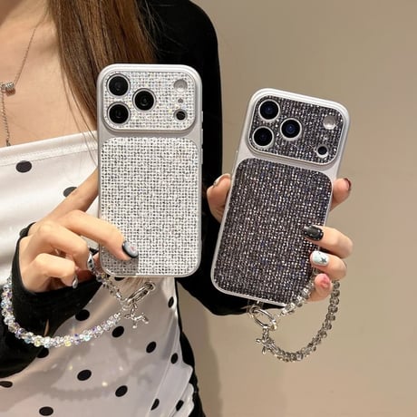 CUTECASE キラキラグリッター iPhone17Pro/17ケース クリスタルストラップ iPhone17promax/16/15proケース 大人可愛い カメラカバー付CM5892
