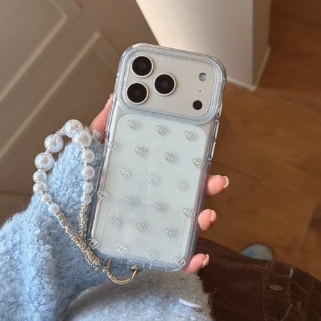 CUTECASE ダブルハートiPhone17Promaxケース キラキララメ iPhone17pro/16/15Proカバー パールストラップ 高級感CM5834