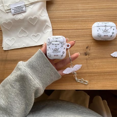 CUTECASE 天使 Airpods 4ケース キーチェーン付き Airpodspro2/proカバー Airpods第3/2世代 かわいい かわいい 耐衝撃CM5137