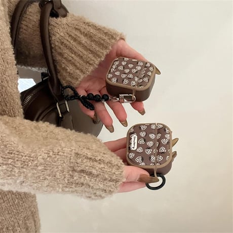 CUTECASEヒョウ柄ストロベリー Airpods 4ケース シリコン可愛い Airpods3/2カバー Airpodspro2/pro リング/リボンキーチェーン 丈夫CM4938