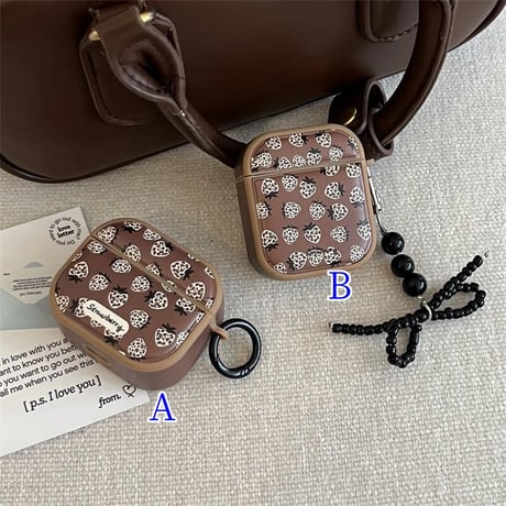 CUTECASEヒョウ柄ストロベリー Airpods 4ケース シリコン可愛い Airpods3/2カバー Airpodspro2/pro リング/リボンキーチェーン 丈夫CM4938