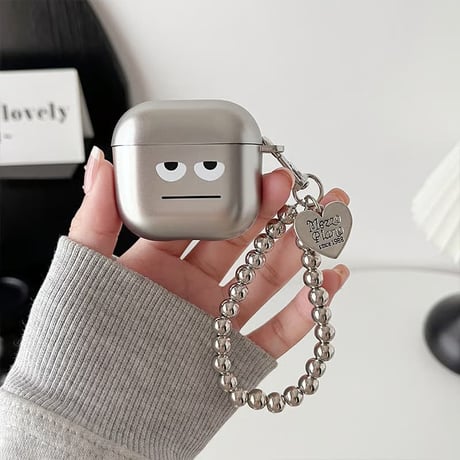 CUTECASE メッキ AirpodsPro3ケース 高級感シルバー Airpods4/3カバー AirpodsPro第2/1世代 ビーズストラップ ギフトにおすすめCM6362
