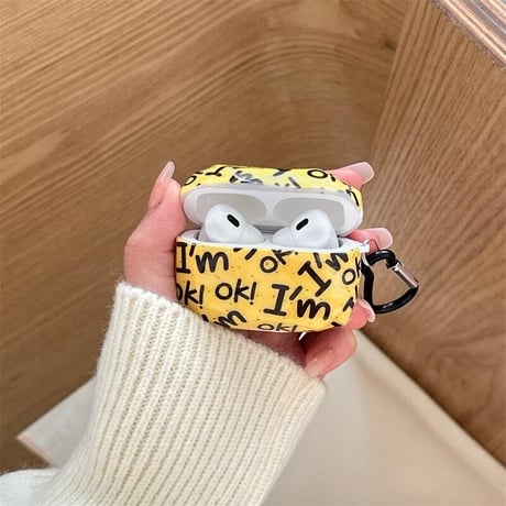 CUTECASE I'm ok Airpods 4ケース イェロー Airpodspro2/proカバー Airpods3/2 カラビナ付き ギフトにおすすめCM4989