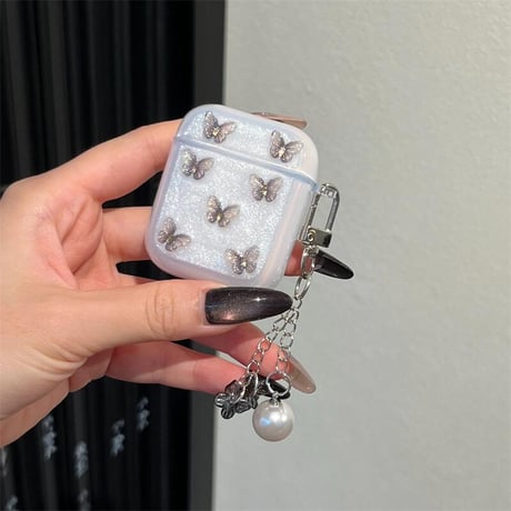 CUTECASE きれい Airpods4ケース 蝶々デコ AirpodsPro2ケース エアーポッズ3/2 キラキラ かわいい キーホルダー付CM5635