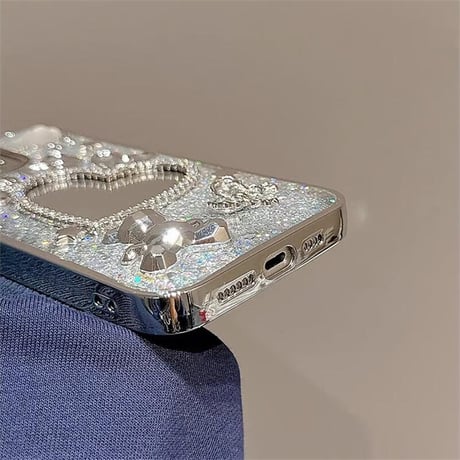 CUTECASEジュエリーハート鏡 iPhone15/15proケース リキラキラグリッター iPhone14promax/13pro/12ケース かわいい きれいCM4337