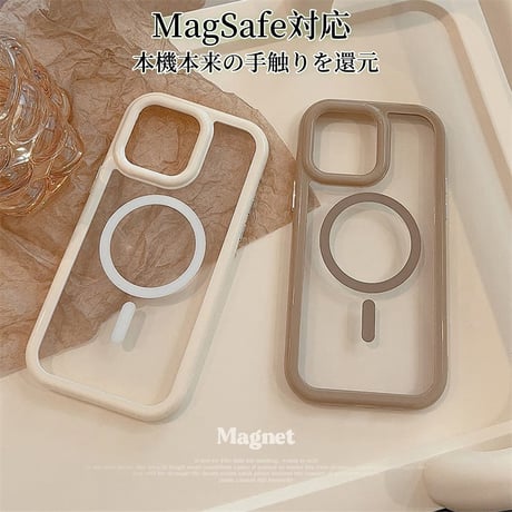 CUTECASE淡色MagSafe対応 iPhone15/15Proケース ホワイト ブラウン アイフォン14/13Pro/12カバー 頑丈 黄ばまない トレンド感 CM3734