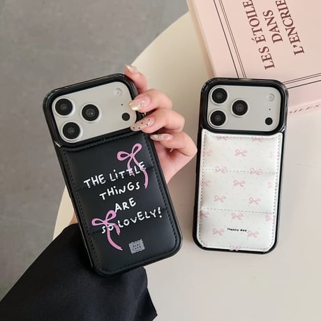 CUTECASE リボン柄ダウンジャケット風 iPhone17Pro/17ケース 上品 頑丈 iPhone16Pro/15カバー 冬に人気 CM5778