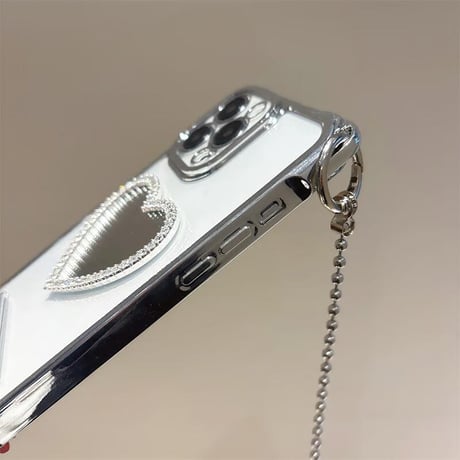 CUTECASEジュエリーハートミラー アイフォン16pro/15ケース スタンド付 ショルダーストラップ付 iPhone14/13pro/12カバー 大人可愛い 多機能CM5240