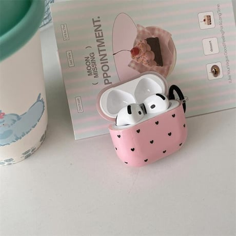CUTECASEハート柄 Airpods 4ケース リボンキーホルダーとリング付 Airpods3/Pro2ケース airpodsproカバー 可愛い 女子力高いCM5093