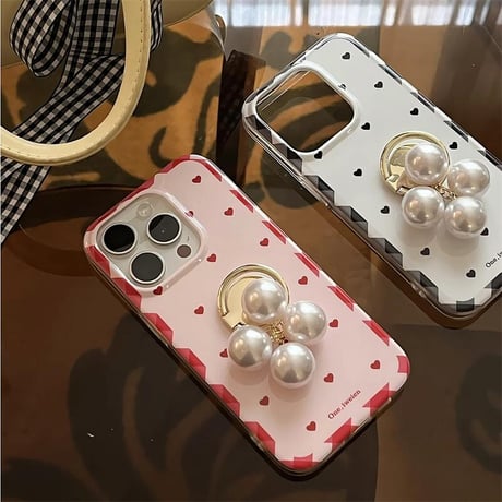 CUTECASEパールリング付 iPhone16Pro/16ケース ハート柄 iPhone15Pro/14Pro/13ケース 大人可愛い 上品 ガールズに人気 CM5424