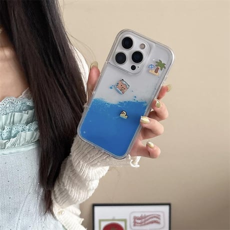CUTECASE液体 iPhone16pro/16ケース 動く熊ちゃん iPhone15promax/14/13proカバー 大人可愛い ハンドメイド ギフトにおすすめCM5470