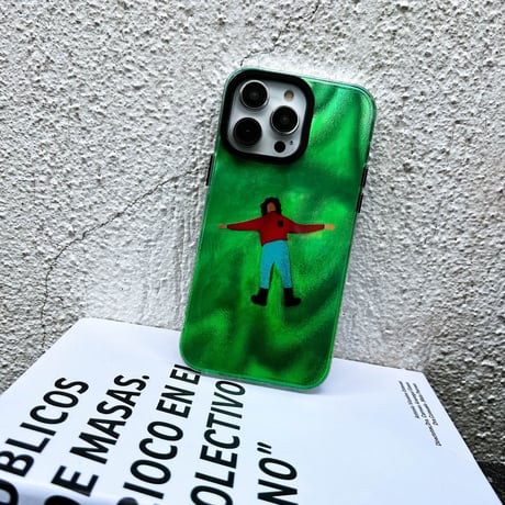 CUTECASE横になる人 iphone16/16proケース グリーン 光沢感 アイフォン15/14/13/12Proカバー 高級感 ギフトにおすすめCM4914
