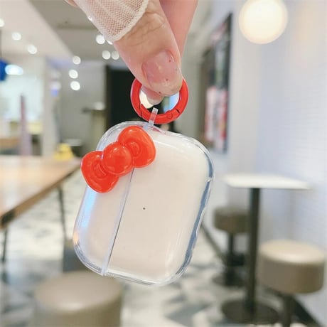 CUTECASE レッドリボン Airpods4ケース 透明 AirpodsPro2ケース airpods3/2クリアケース リング付き ギフトにおすすめCM5426