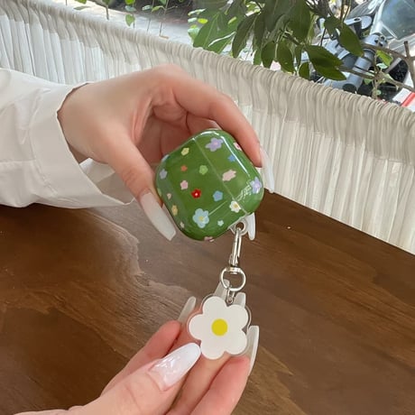 CUTECASE グリーン Airpods Pro3ケース カラー花柄 Airpods4/3カバー pro2/pro1 可愛いストラップ/キーホルダー 春夏向けCM6233