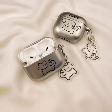 CUTECASE 猫/ワンちゃん Airpods Pro3ケース メッキ お揃い Airpods4/3カバー pro2/Pro1ケース 可愛いキーホルダー 指紋防止CM6146