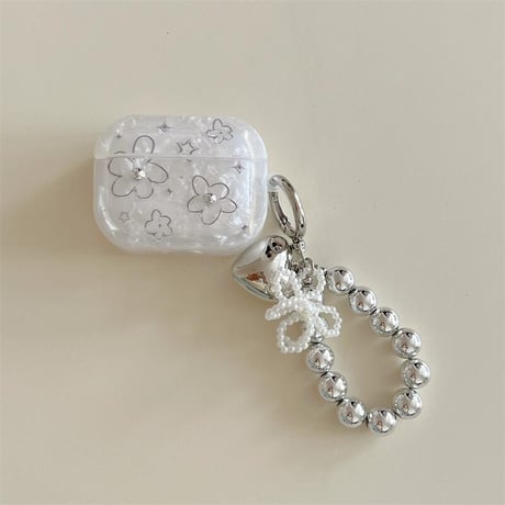 CUTECASE花柄 Airpods 4ケース ハートストラップ Airpodspro2/proカバー Airpods第3/2世代 かわいい シェル風 プレゼントにおすすめCM5065
