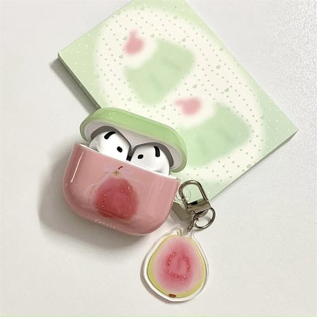 CUTECASEグアバ Airpods4ケース 果物 AirpodsPro2ケース airpods3/2カバー かわいい キーチェーン付 艶感 CM5318