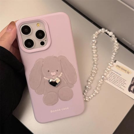 CUTECASEウサギ iPhone16Pro/16ケース パールストラップ付 iPhone15Pro/14/13カバー 可愛い 高品質CM4865