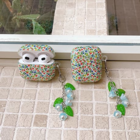 CUTECASE 草花柄 Airpods Pro3ケース 可愛い Airpods4/3ケース キーホルダー付き AirpodsPro2/Pro1カバー 女子力高い CM5785