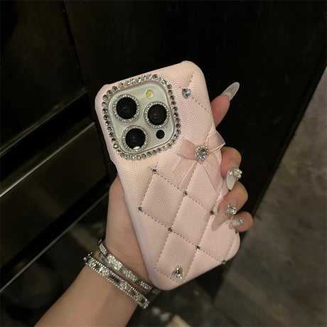 CUTECASE ダイヤデコ iPhone17Pro/16Proケース キルティング 菱形 レザー製 iPhone15promax/14/13カバー 高級感高品質 CM5550