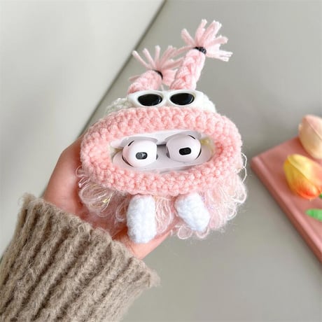 CUTECASEニット女の子 Airpods4/3ケース メガネ付き ふもふも airpodspro2/proカバー めっちゃ可愛い 柔らかい 温かい キュートCM4722