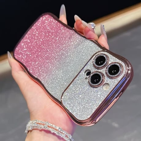 CUTECASEうねうね iPhone17/17Proケース キラキラレンズフイルム付 ラメ iPhone17ProMax/Air/16ケース きれい 落下防止CM5809