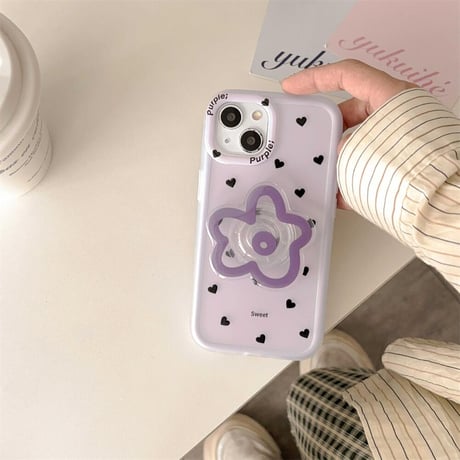 CUTECASE花グリップ アイフォン15Pro/15ケース 水玉模様 iPhone14promax/13ケース スタンド付 指紋防止 CM4530