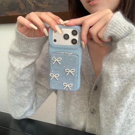 CUTECASE スタンド付ミラー iPhone17/17Proケース リボン/花デコ レザー iPhone17ProMax/16/15/14カバー 高品質 頑丈 上品 オシャレCM6229