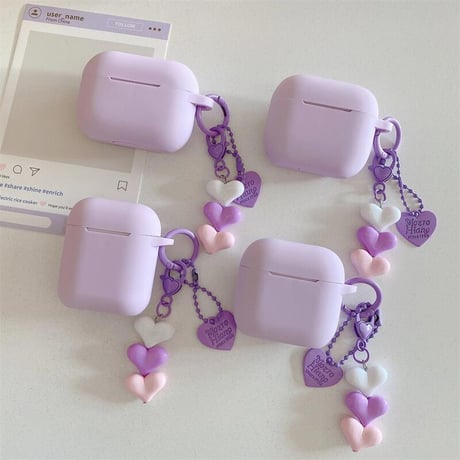 CUTECASEラベンダー色 Airpods４ケース 充電口カバー付 Airpods3/pro2カバー ハートキーチェーン付 シリコン 丈夫CM5198
