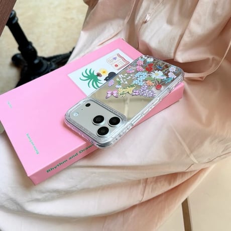 CUTECASE 草花柄ミラー iPhone17Pro/17ケース きれい iPhone17Promax/16Pro/15ケース かわいい 光沢感 丈夫CM6192