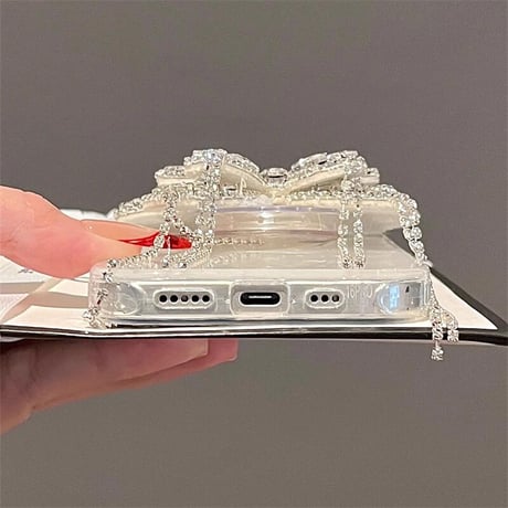CUTECASEジュエリー蝶グリップ付 アイフォン16Pro/16ケース キラキラハート柄 iPhone15Pro/14/13proカバー シェル柄 パールストラップ 上品 エレガント CM5197