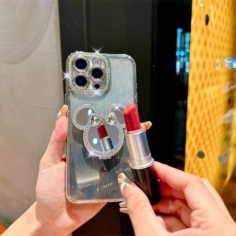 CUTECASE ミラー iphone17pro/17Airケース ジュエリー スタンド付 iPhone16pro/15plus/14proカバー カメラ保護 キラキラインナーシート付き CM5547