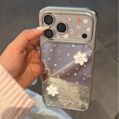 CUTECASE 雪花 ミラー iPhone17/17Proケース きれいメイク直し鏡 iPhone17Promax/16Pro/15カバー メッキ 頑丈 ガールズに人気 CM5951