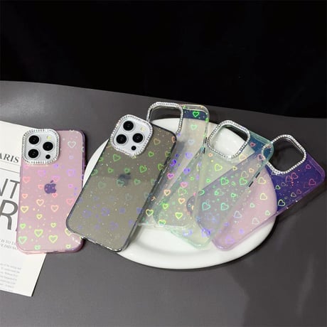 CUTECASE光るハート柄 iPhone15Pro/15Plusケース 女子力アップ iPhone14/13Pro/12カバー 綺麗 夏ファッションCM4439